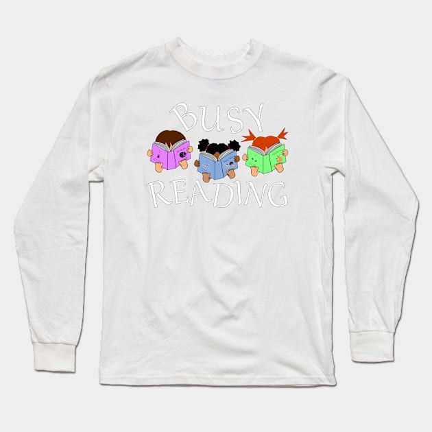 Busy Reading - cute reading girls - book nerds Long Sleeve T-Shirt by Nutmegfairy